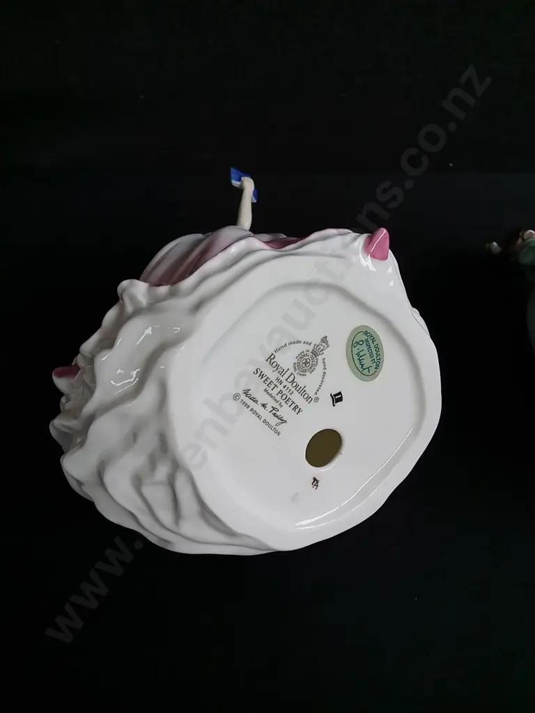 PAIR OF VINTAGE ROYAL DOULTON "PRETTY LADIES" PORCELAIN FIGURES, "SWEET POETRY" 1998, AND "HAPPY BIRTHDAY" 1994 Image 1++