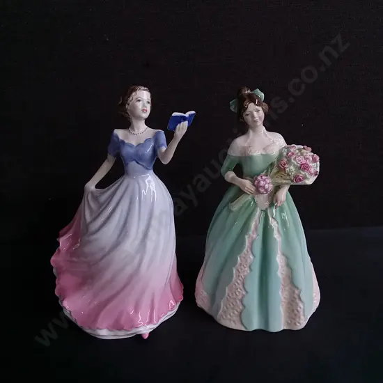PAIR OF VINTAGE ROYAL DOULTON "PRETTY LADIES" PORCELAIN FIGURES, "SWEET POETRY" 1998, AND "HAPPY BIRTHDAY" 1994