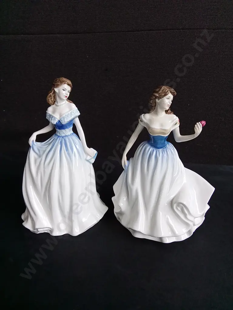 PAIR OF VINTAGE ROYAL DOULTON "PRETTY LADIES" PORCELAIN FIGURES, "CHARLOTTE" 1997, AND "JAYNE" 1999, TALLEST H 22 CM Image 1++