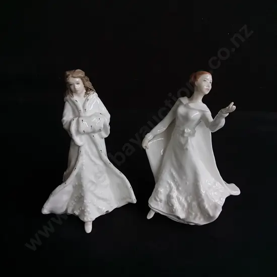PAIR OF VINTAGE ROYAL DOULTON BONE CHINA FIGURINES, "CHRISTMAS DAY" 1993, "SENTIMENTS WISDOM" 1999, TALLEST H 15.5 CM