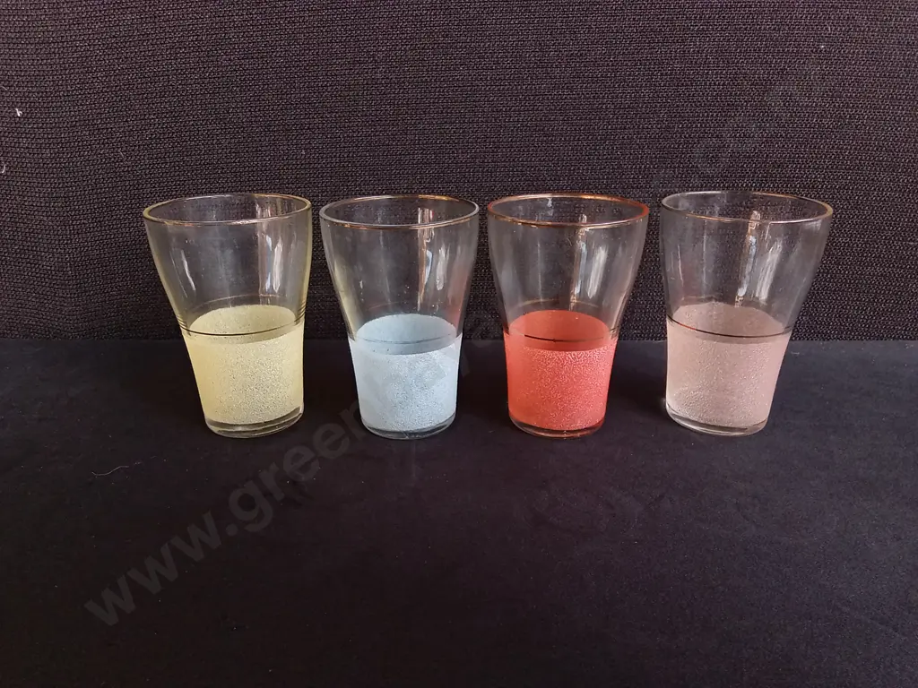 6 PIECES VINTAGE MID CENTURY MODERN SUGAR FROSTED GLASSES, TALLEST H 10 CM Image 1++