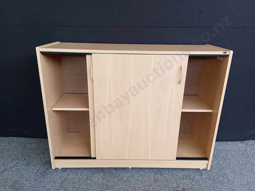 LIGHT OAK OFFICE CREDENZA WITH SLIDING DOORS, H 94CM X L 120CM X D 40CM Image 1++