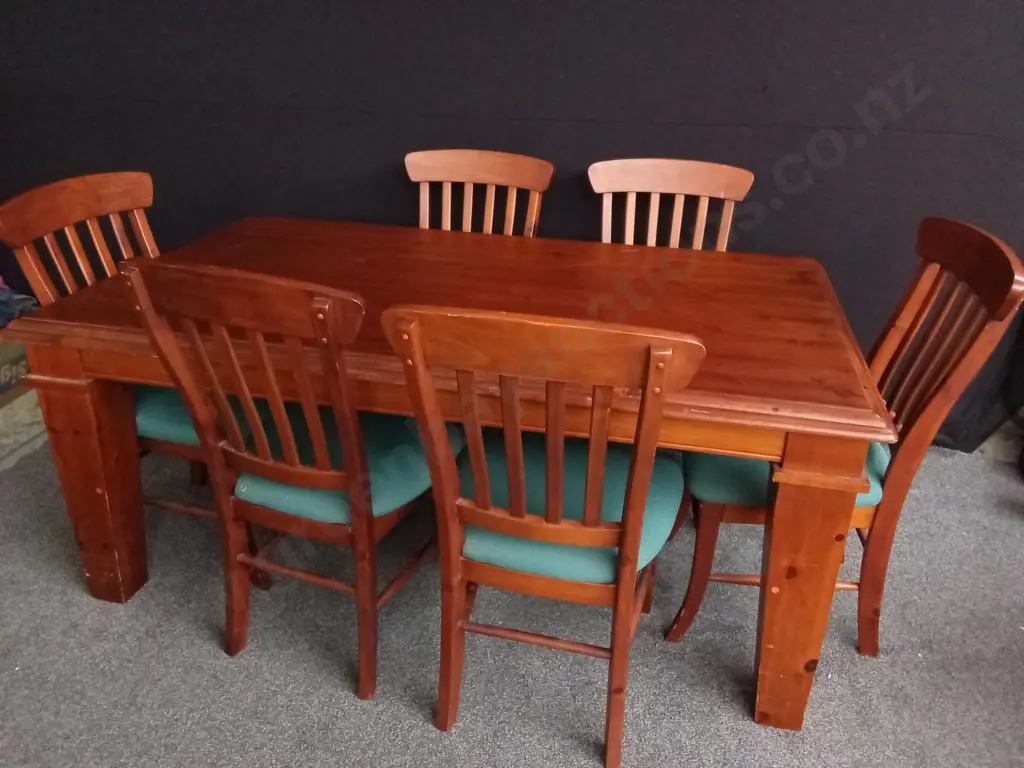 SOLID PINE DINING TABLE AND 6 CHAIRS SET, TABLE H 78 CM X W 1.75 M X D 1.05 M Image 1++