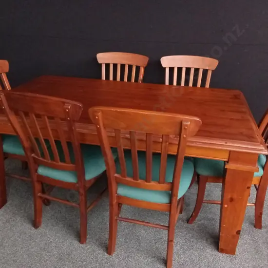 SOLID PINE DINING TABLE AND 6 CHAIRS SET, TABLE H 78 CM X W 1.75 M X D 1.05 M