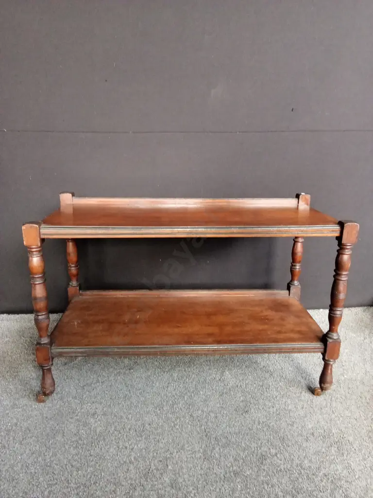 VINTAGE 2 TEIRED WOODEN SERVING TABLE ON WHEELS L1.2M H79CM D55CM Image 1++