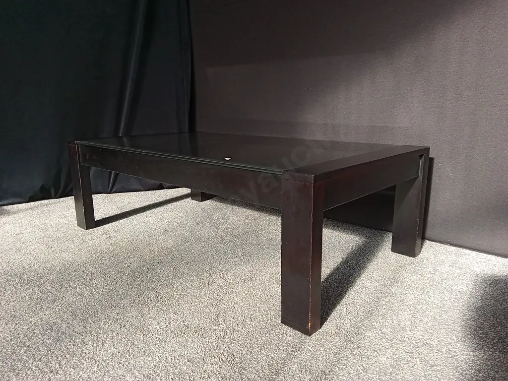 MODERN BLACK WOODEN COFFEE TABLE WITH GLASS TOP,  L 130CM X W 70CM X H 40CM Image 1++