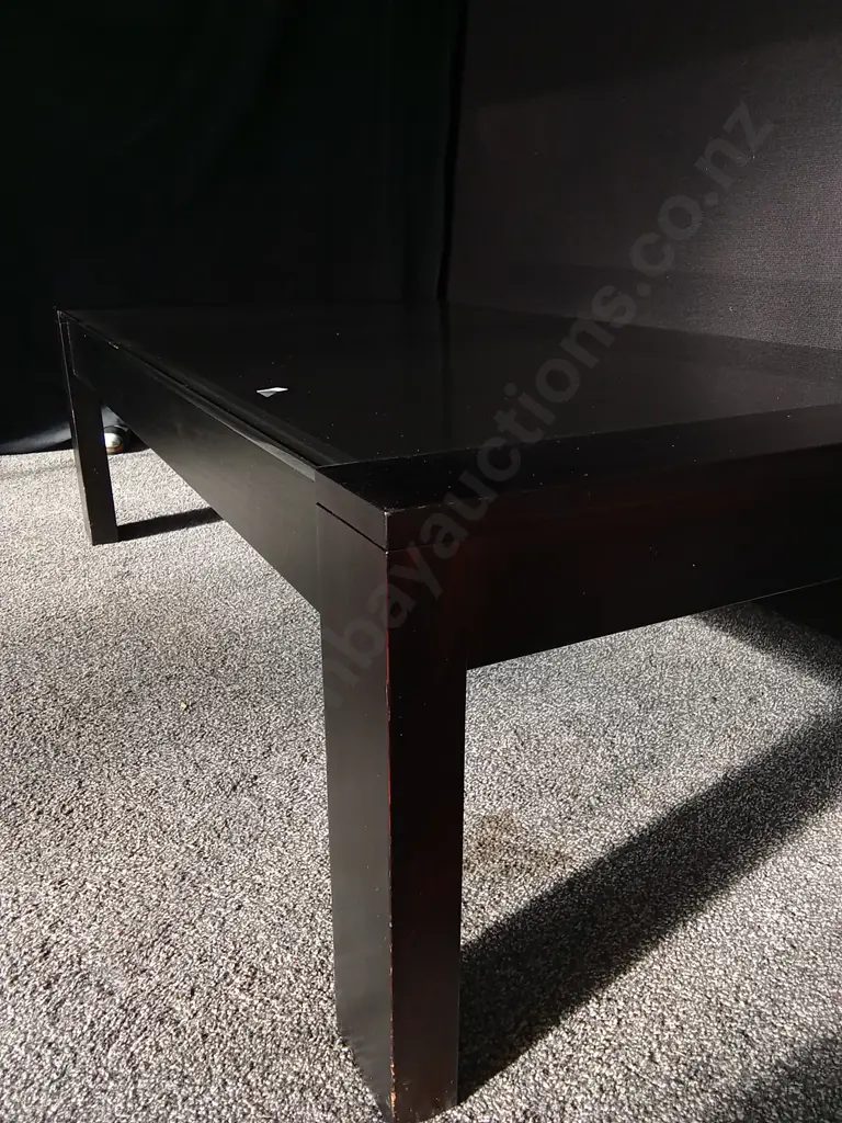 MODERN BLACK WOODEN COFFEE TABLE WITH GLASS TOP,  L 130CM X W 70CM X H 40CM Image 1++