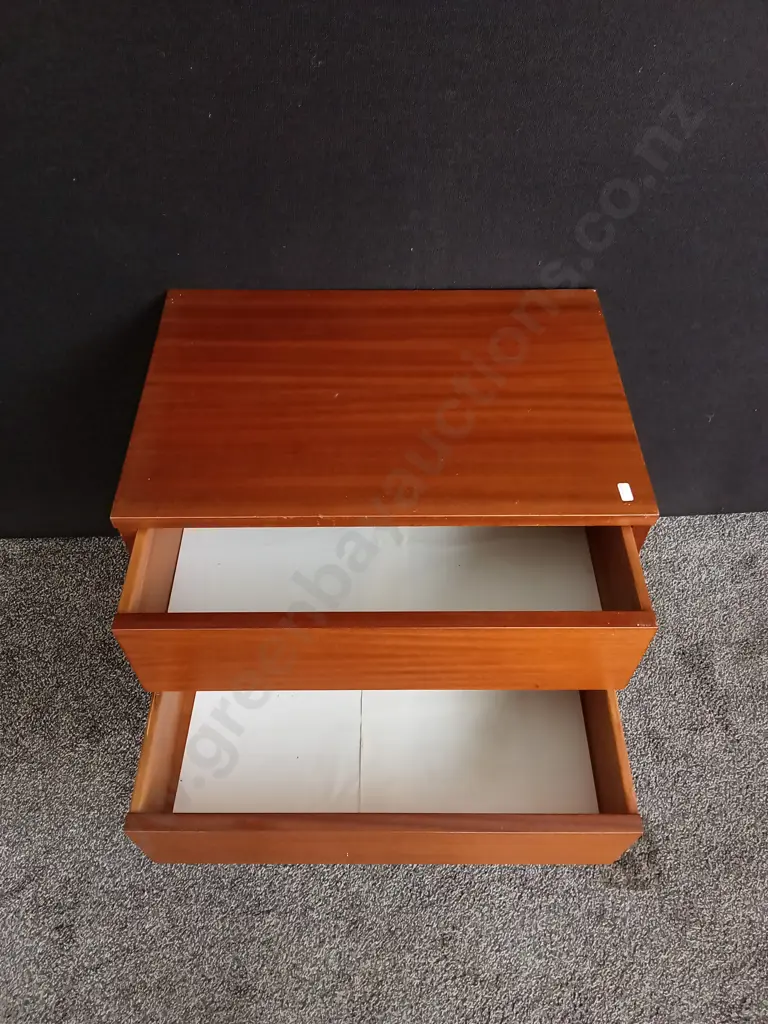 MID-CENTURY MODERN BEDSIDE TABLE WITH 2 DRAWERS, L 60CM X W 41CM X H 53CM Image 1++