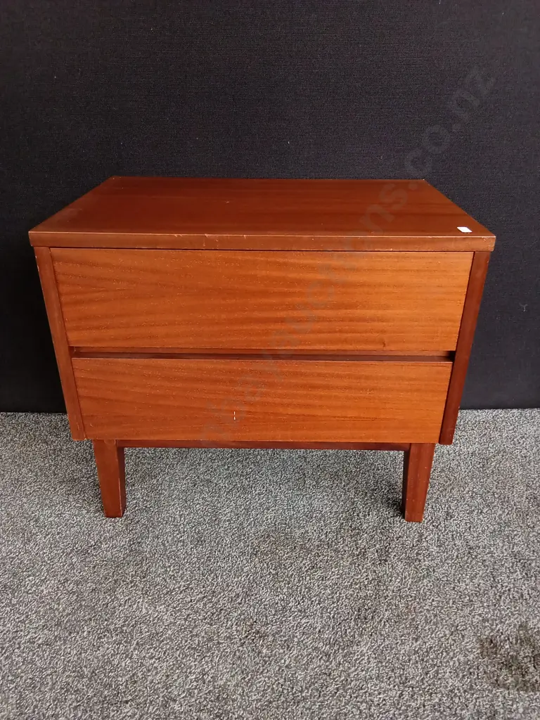 MID-CENTURY MODERN BEDSIDE TABLE WITH 2 DRAWERS, L 60CM X W 41CM X H 53CM Image 1++