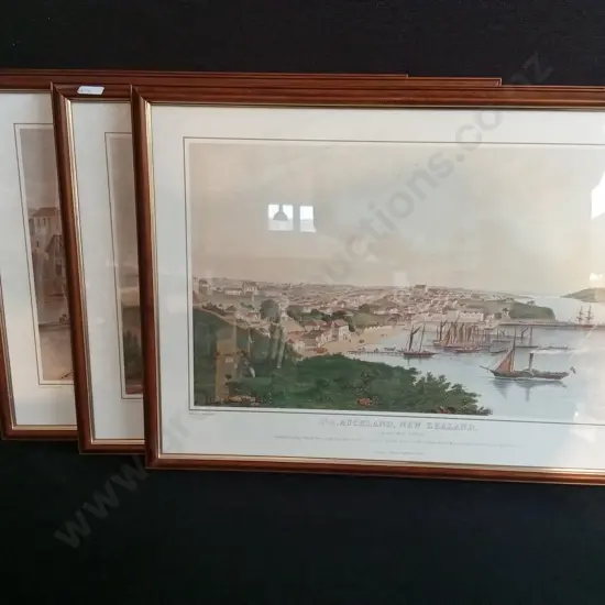 4X VINTAGE HISTORICAL PRINTS OF AUCKLAND AREAS, DRAWN BY P.J.HOGAN 1852.