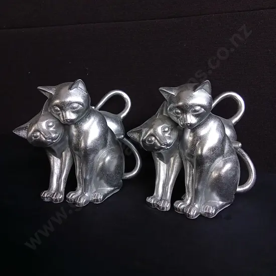 PAIR OF SILVER FINISHED CAT ORNAMENTAL FIGURINES, H 19.5 CM