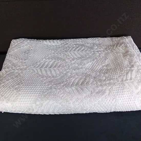 TONGAN WHITE FUNERAL PALL LEAF PATTERN 340CM X 240CM PLUS SHEER BEADED FABRIC 130CM X 135CM
