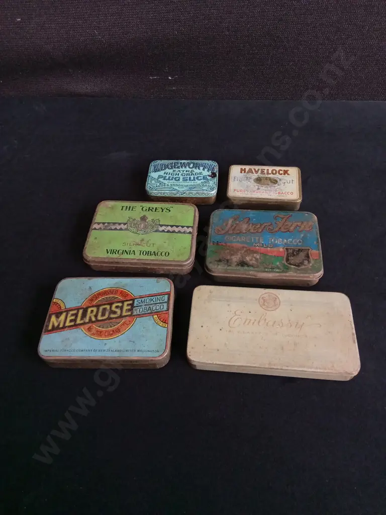 6 VINTAGE NEW ZEALAND MADE TOBACCO TINS, WIDEST W 13.5 CM Image 1++