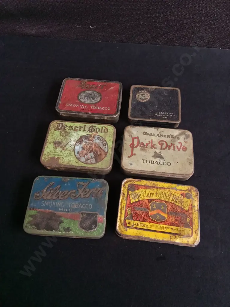 6 VINTAGE TOBACCO AND CIGARETTE TINS, WIDEST W 11 CM Image 1++
