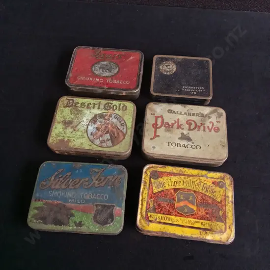 6 VINTAGE TOBACCO AND CIGARETTE TINS, WIDEST W 11 CM