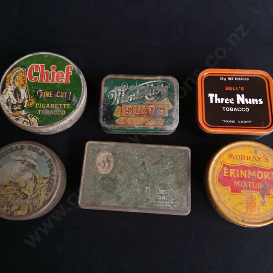 6 VINTAGE TOBACCO TINS, WIDEST W 12.5 CM
