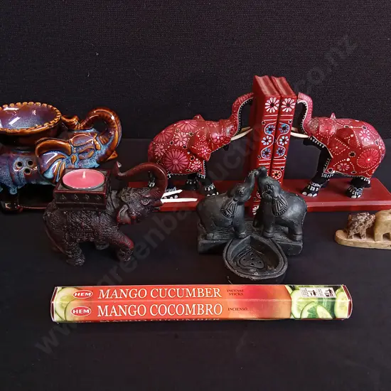 MIX OF ELEPHANT DECOR AND INCENSE, TALLEST H 15 CM