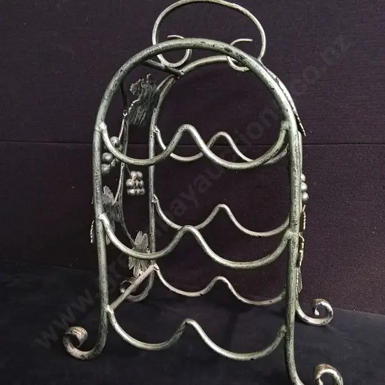 GREEN WROUGHT IRON WINE RACK, H 52 CM X W 28 CM