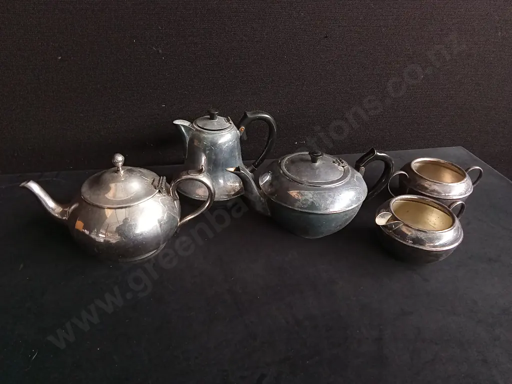 5 PIECES VINTAGE EPNS AND SILVER PLATED TEA SERVICE ITEMS, TALLEST H 15 CM Image 1++