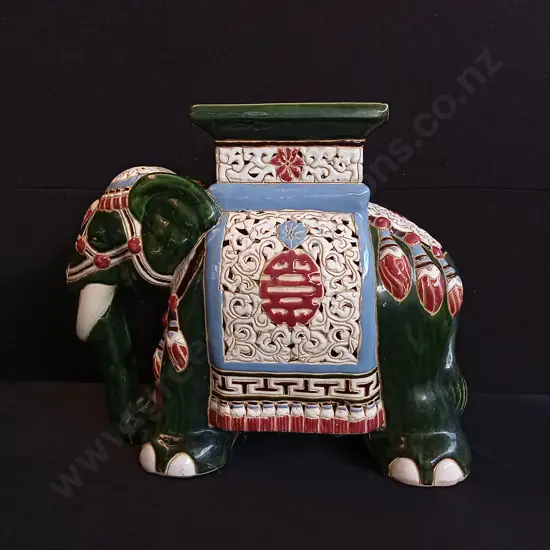DECORATIVE CERAMIC ELEPHANT PLANT STAND/ SIDE TABLE, H 40 CM X W 46 CM