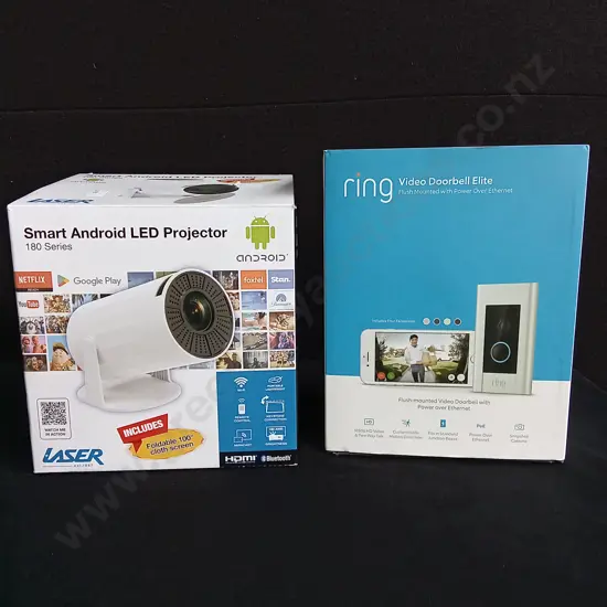 BRAND NEW SMART ANDROID LED PROJECTOR AND RING DOORBELL CAMERA, BRAND NEW