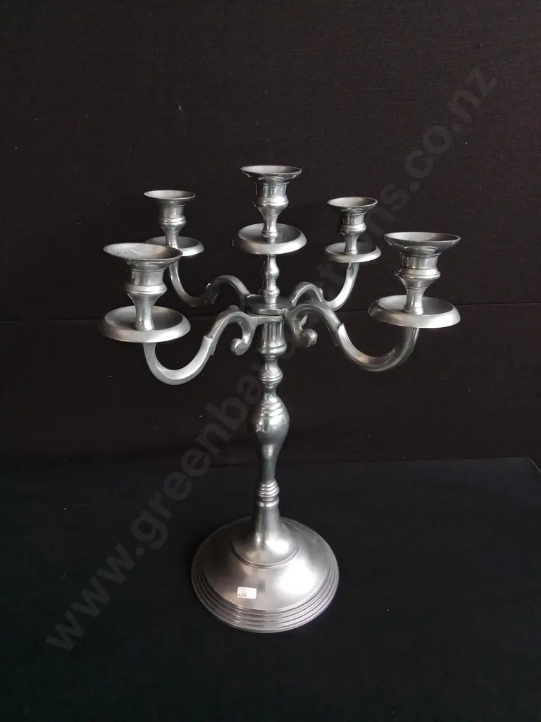 VINTAGE GREY PEWTER METAL CANDELABRA, H 55 CM Image 1++