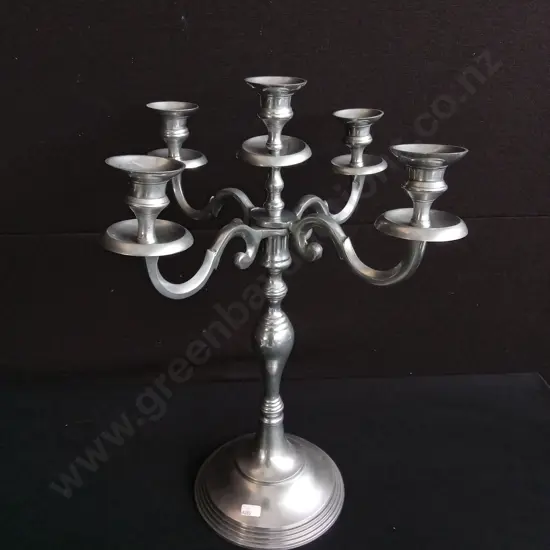 VINTAGE GREY PEWTER METAL CANDELABRA, H 55 CM