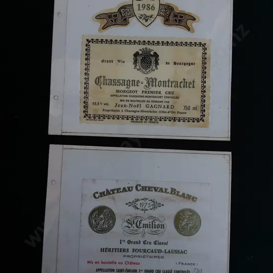 PAIR OF VINTAGE FRENCH WINE LABELS, 1975 CHÂTEAU CHEVAL BLANC, AND 1986 CHASSAGNE-MONTRACHET JEAN NOËL GAGNARD