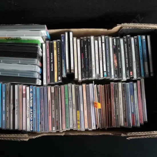 BOX COLLECTION OF CDS AND DVDS
