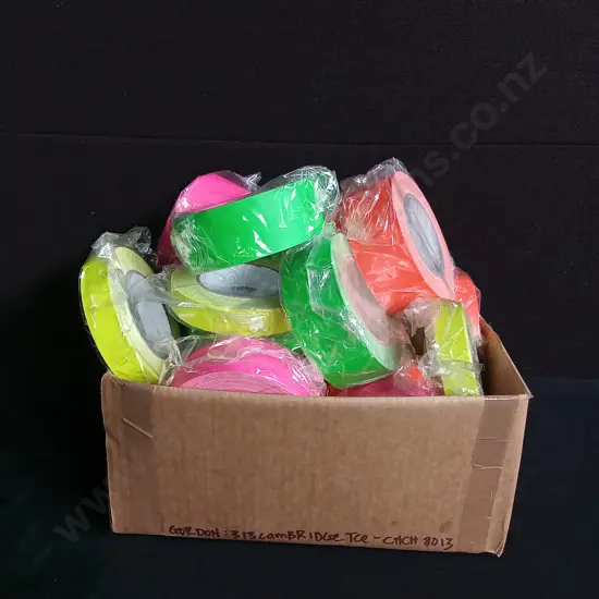 BOX OF FLAGGING TAPE, FLUORESCENT COLOURS