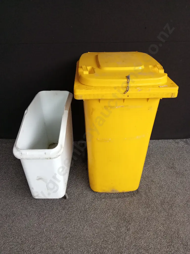 YELLOW 240 LITRE SULO WHEELIE BIN AND WHITE WHEELY BIN Image 1++