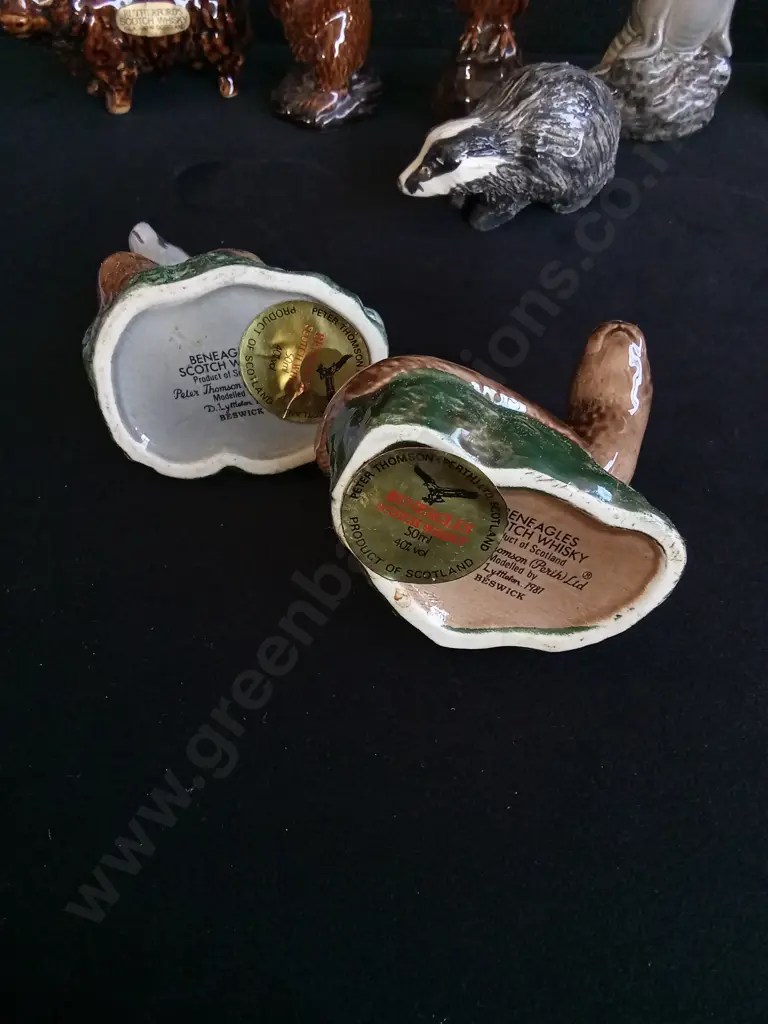 VINTAGE BESWICK BENEAGLES SCOTCH WHISKY MINIATURE ANIMAL DECANTERS, SET OF 9, FULL, TALLEST H 12 CM Image 1++