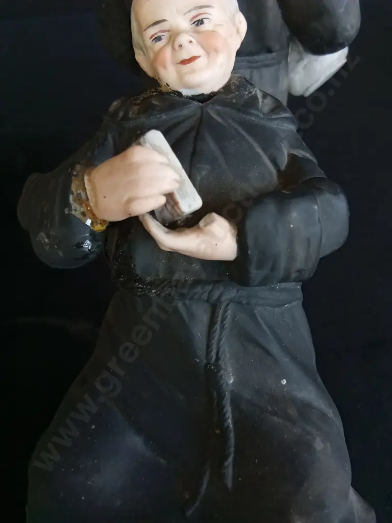 3 VINTAGE GERMAN BISQUE PORCELAIN MONK FIGURINES ONE HAS A MISSING THUMB AS PICTURED Image 1++