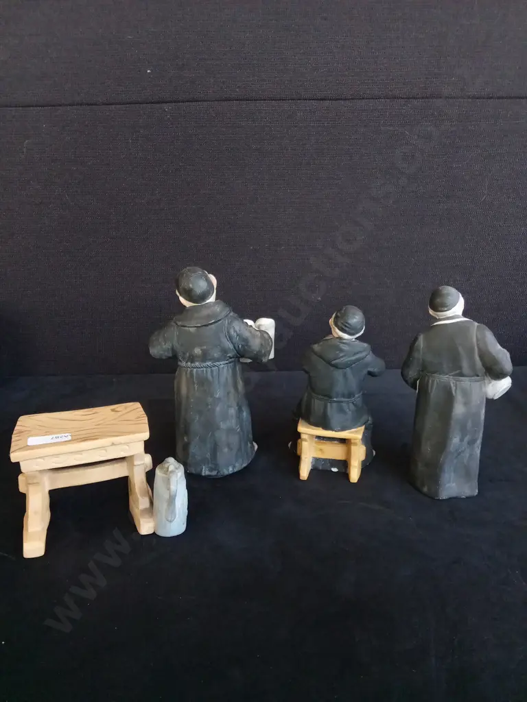 3 VINTAGE GERMAN BISQUE PORCELAIN MONK FIGURINES ONE HAS A MISSING THUMB AS PICTURED Image 1++