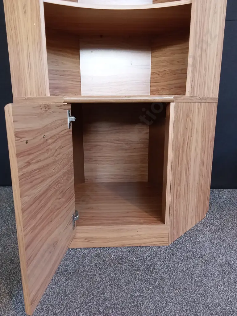 TALL WOOD VENEER CORNER SHELF FEATURING A LOWER CABINET, H 184 CM X W 100 CM X D 60 CM Image 1++