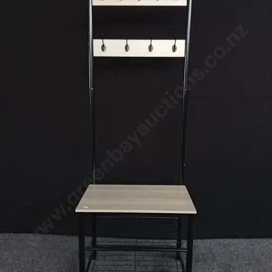 ENTRY HANGER BENCH WITH WOODEN SHELVES, H 175CM X W 61CM X D 40CM