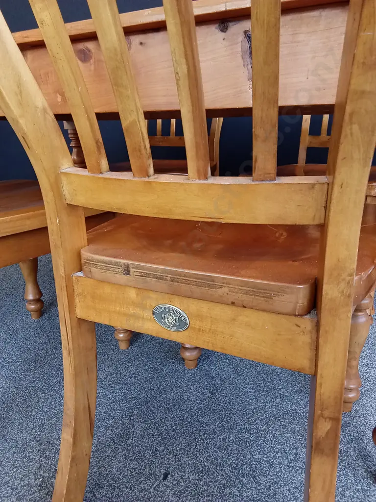 PINE TABLE WITH DRAWER AND 4 CHAIRS, TABLE H 76 CM X W 1.42 M X D 82.5 CM Image 1++