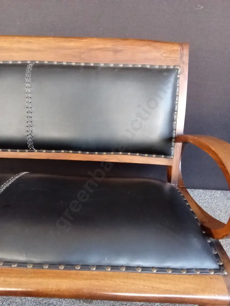 VINTAGE ART DECO STYLE CURVED ARM TIMBER BENCH SEAT H80CM L1.24M D67CM Image 1++