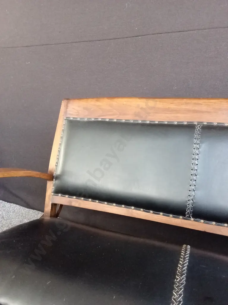 VINTAGE ART DECO STYLE CURVED ARM TIMBER BENCH SEAT H80CM L1.24M D67CM Image 1++