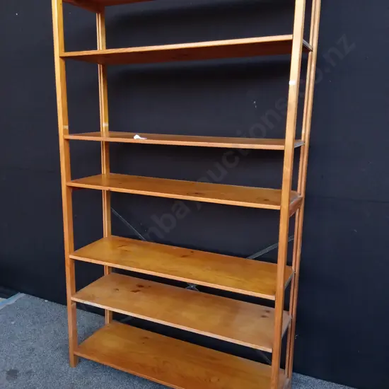 WOODEN SHELVING UNIT, H 2.1 M X W 1.23 M X D 38 CM