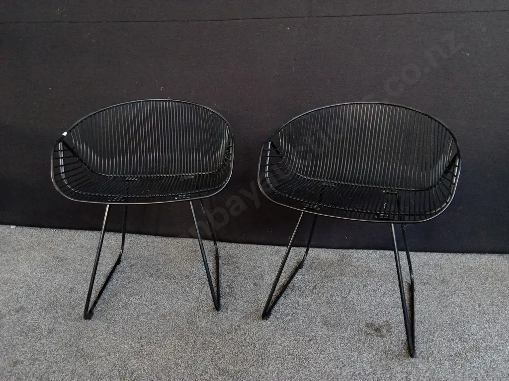 PAIR OF BLACK WIRE OUTDOOR CHAIRS Image 1++