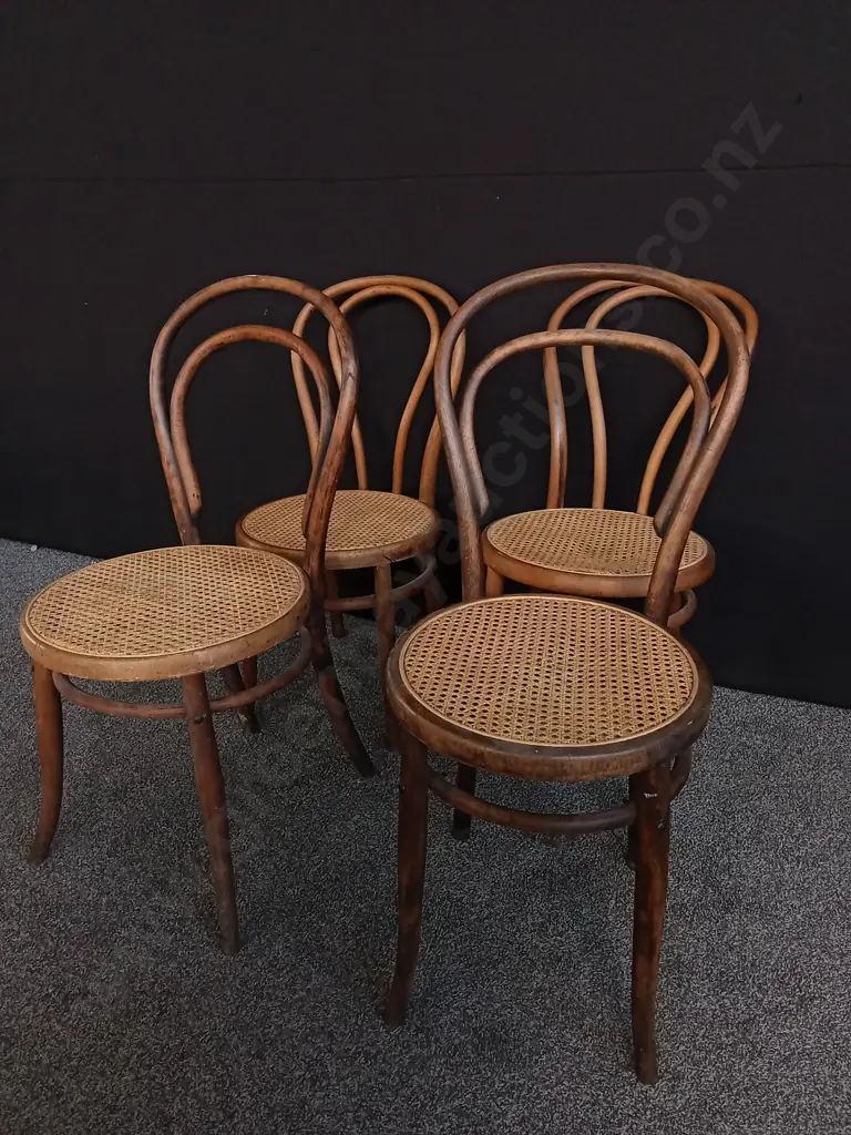 4 VINTAGE THONET STYLE CHAIRS WITH RATTAN CANE SEATS Image 1++