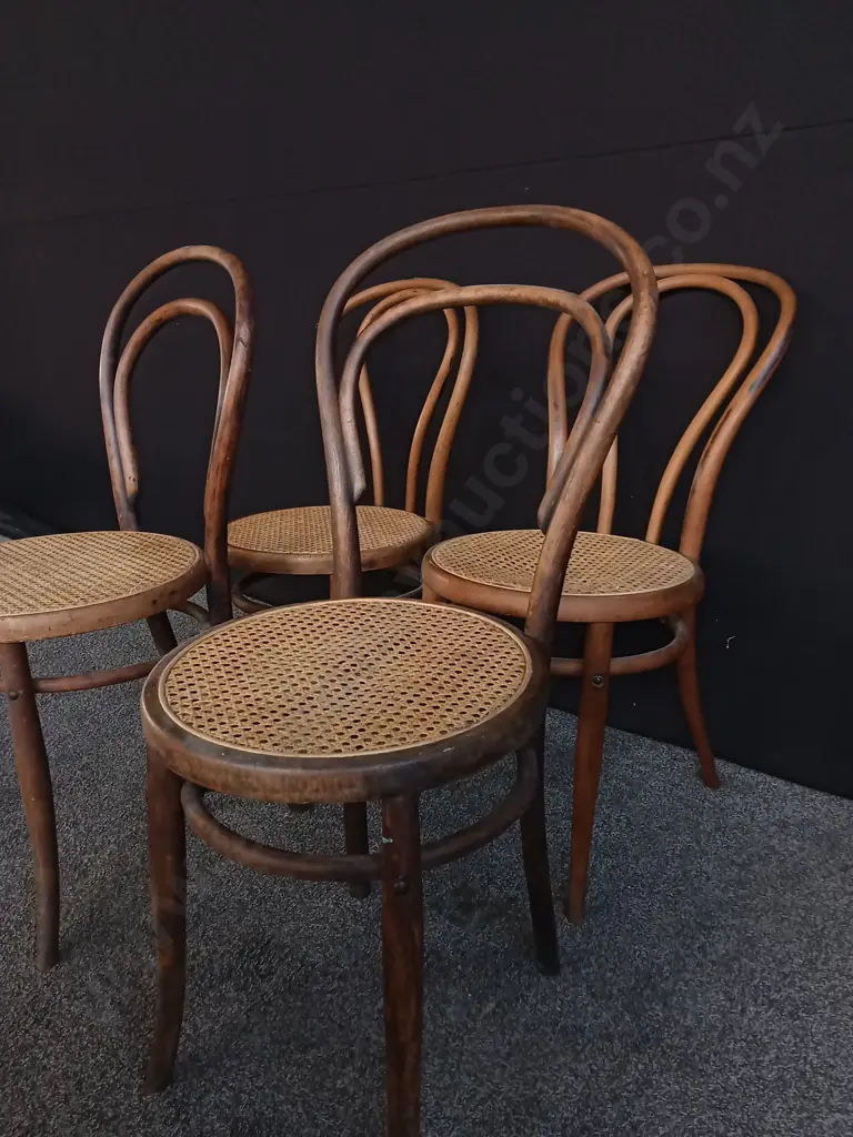 4 VINTAGE THONET STYLE CHAIRS WITH RATTAN CANE SEATS Image 1++