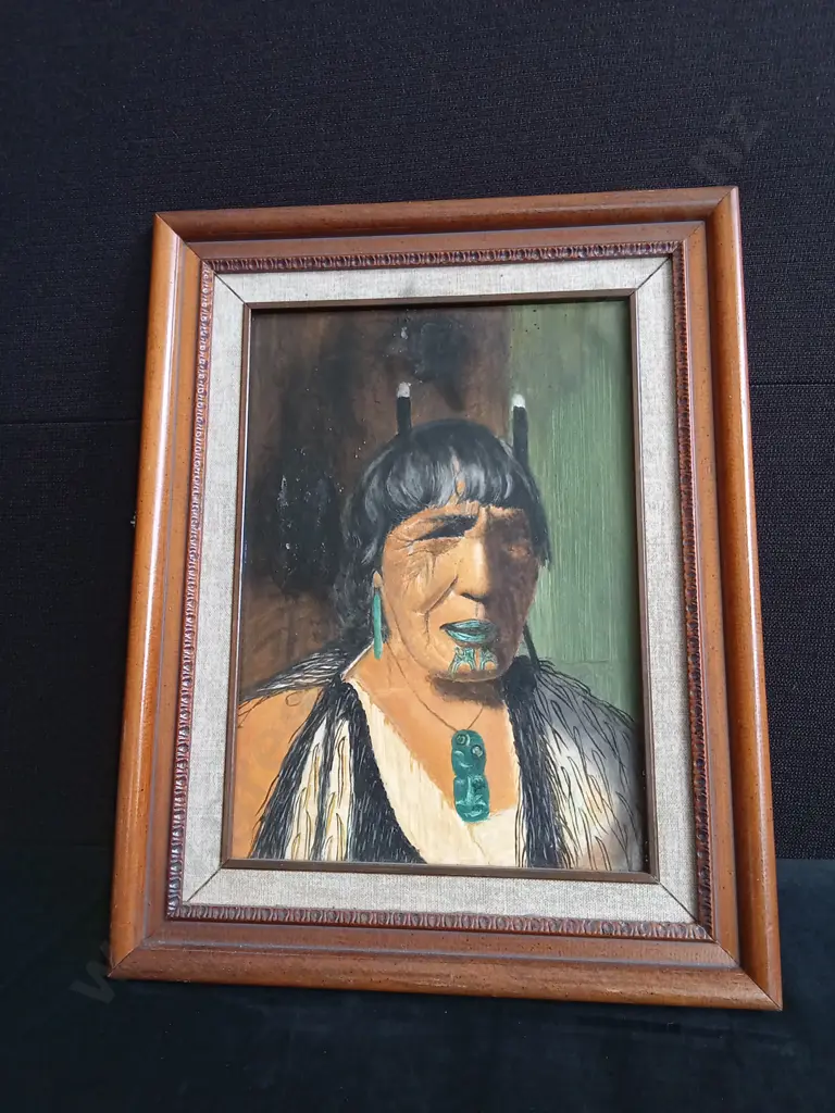 VINTAGE FRAMED PRINT FEATURING A MĀORI WOMAN H45CM L35CM Image 1++