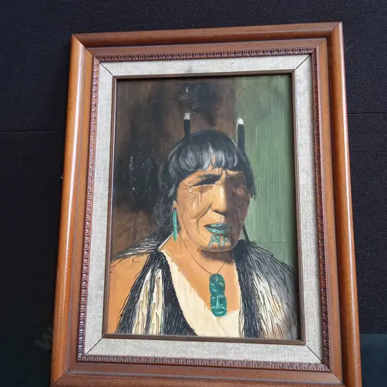VINTAGE FRAMED PRINT FEATURING A MĀORI WOMAN H45CM L35CM