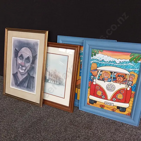 MIX OF 4 FRAMED ARTWORKS/ PRINTS, TALLEST H 58 CM