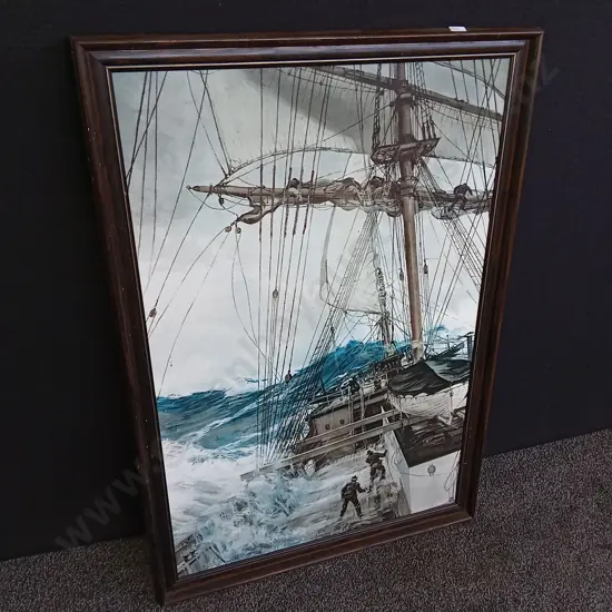 NAVAL ARTWORK FRAMED, H 98 CM