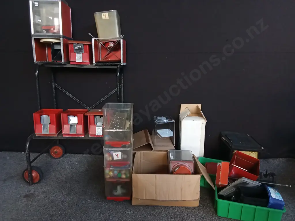 MIX OF GUMBALL/ VENDING MACHINE, PARTS, AND STOCK, INCLUDING BRAND NEW BOX OF REPLACEMENT CHAMBERS Image 1++