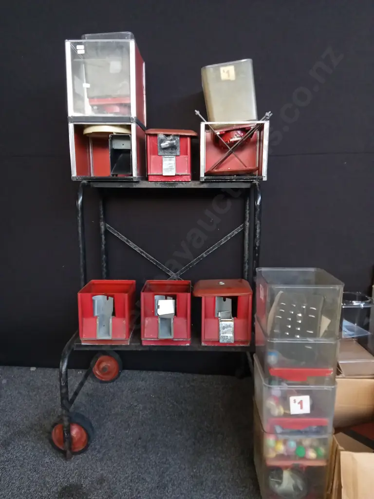 MIX OF GUMBALL/ VENDING MACHINE, PARTS, AND STOCK, INCLUDING BRAND NEW BOX OF REPLACEMENT CHAMBERS Image 1++