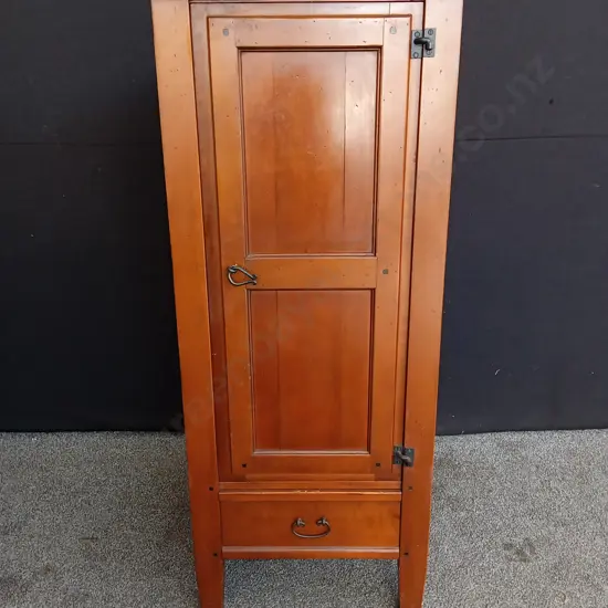 WOODEN SINGLE DOOR CABINET WITH BOTTOM DRAWER, H 140CM X W 60CM X D 51CM